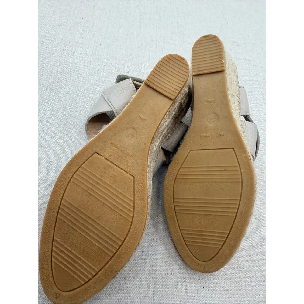 kanna Taupe Textured Leather Espadrille Wedge Sandals